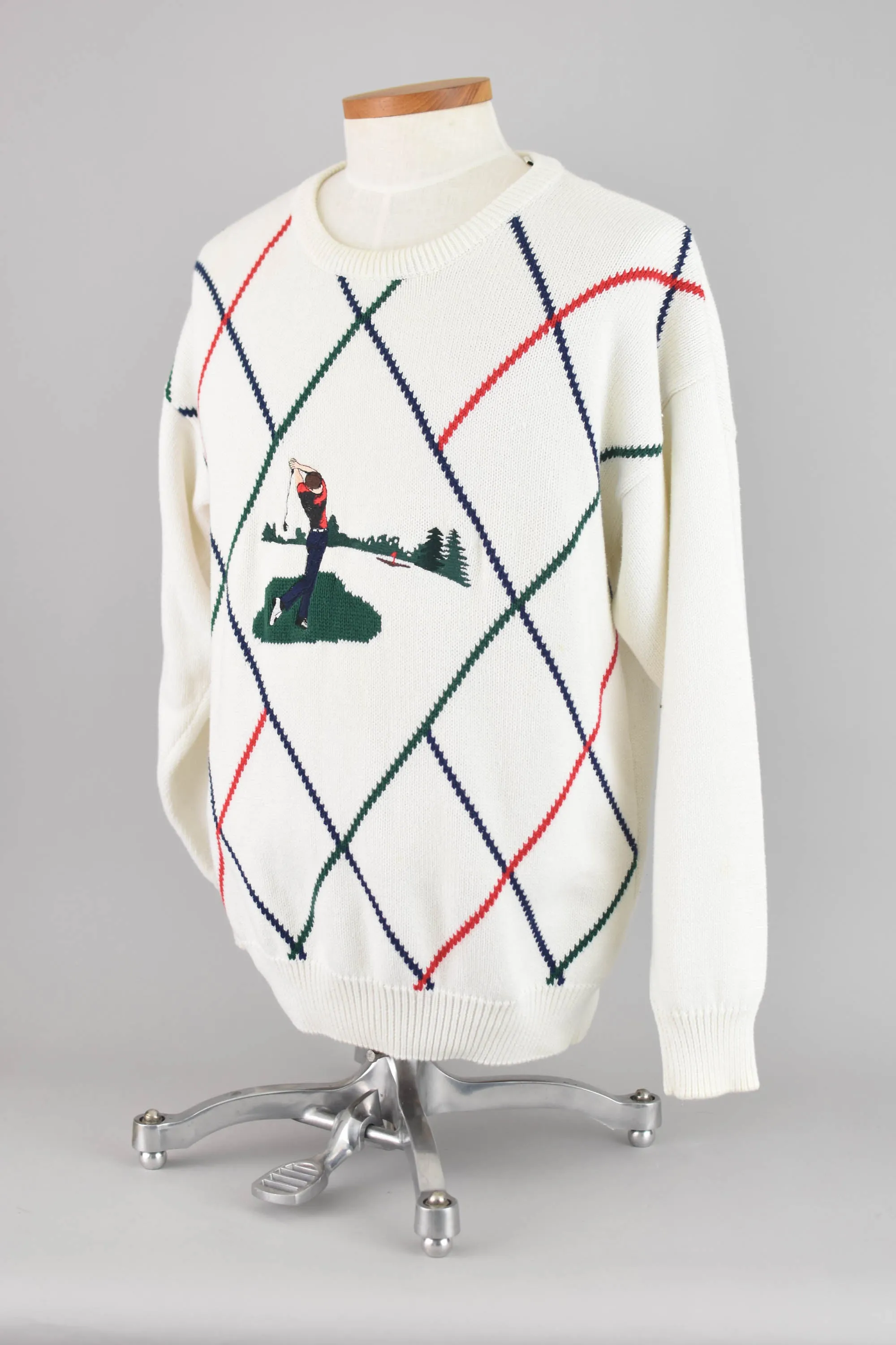 90s Novelty Knit Golf Sweater, Men's Large