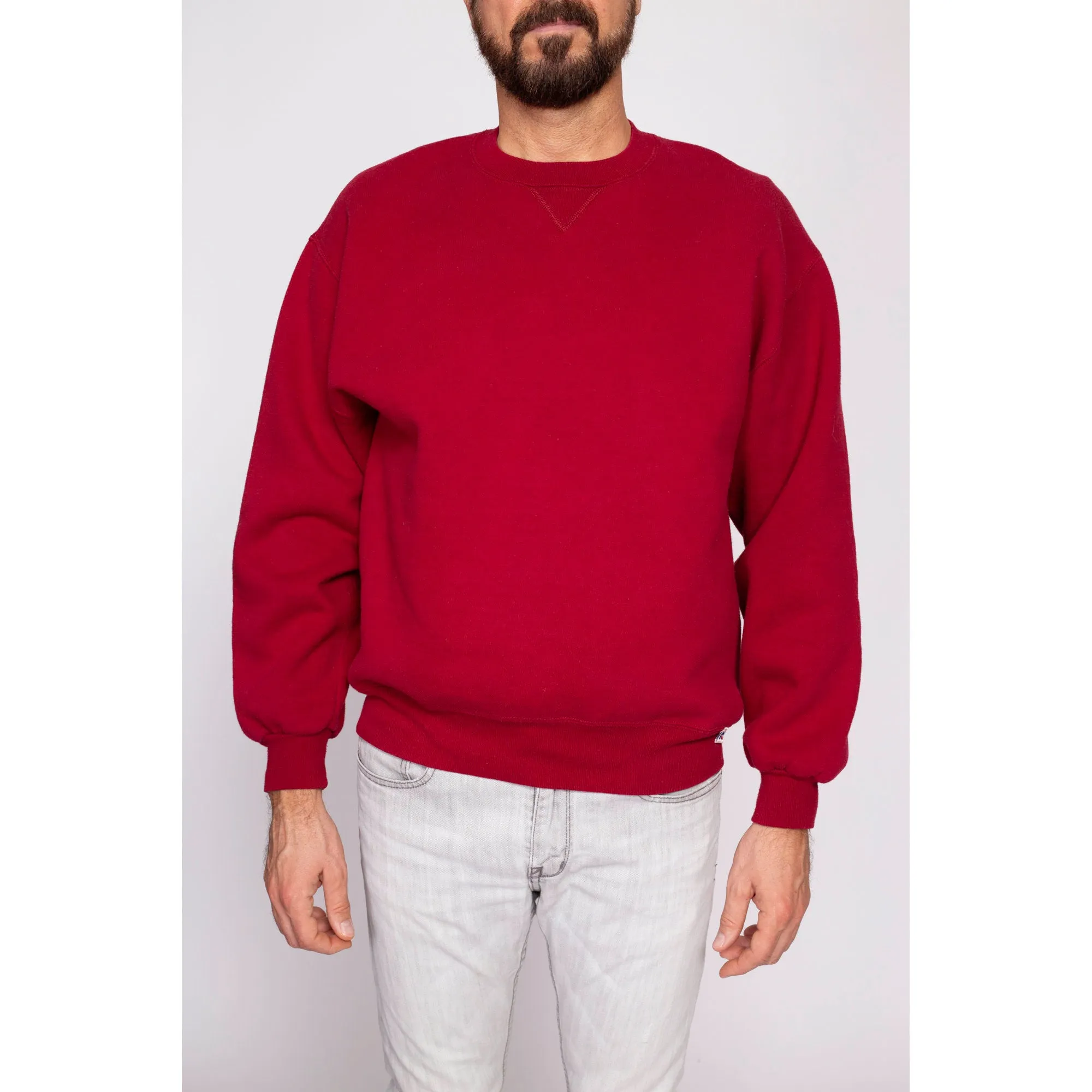 90s Red Crewneck V Stitch Sweatshirt - Men's Large