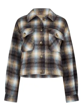 Apricot Ladies Blue Brushed Plaid Cropped Jacket