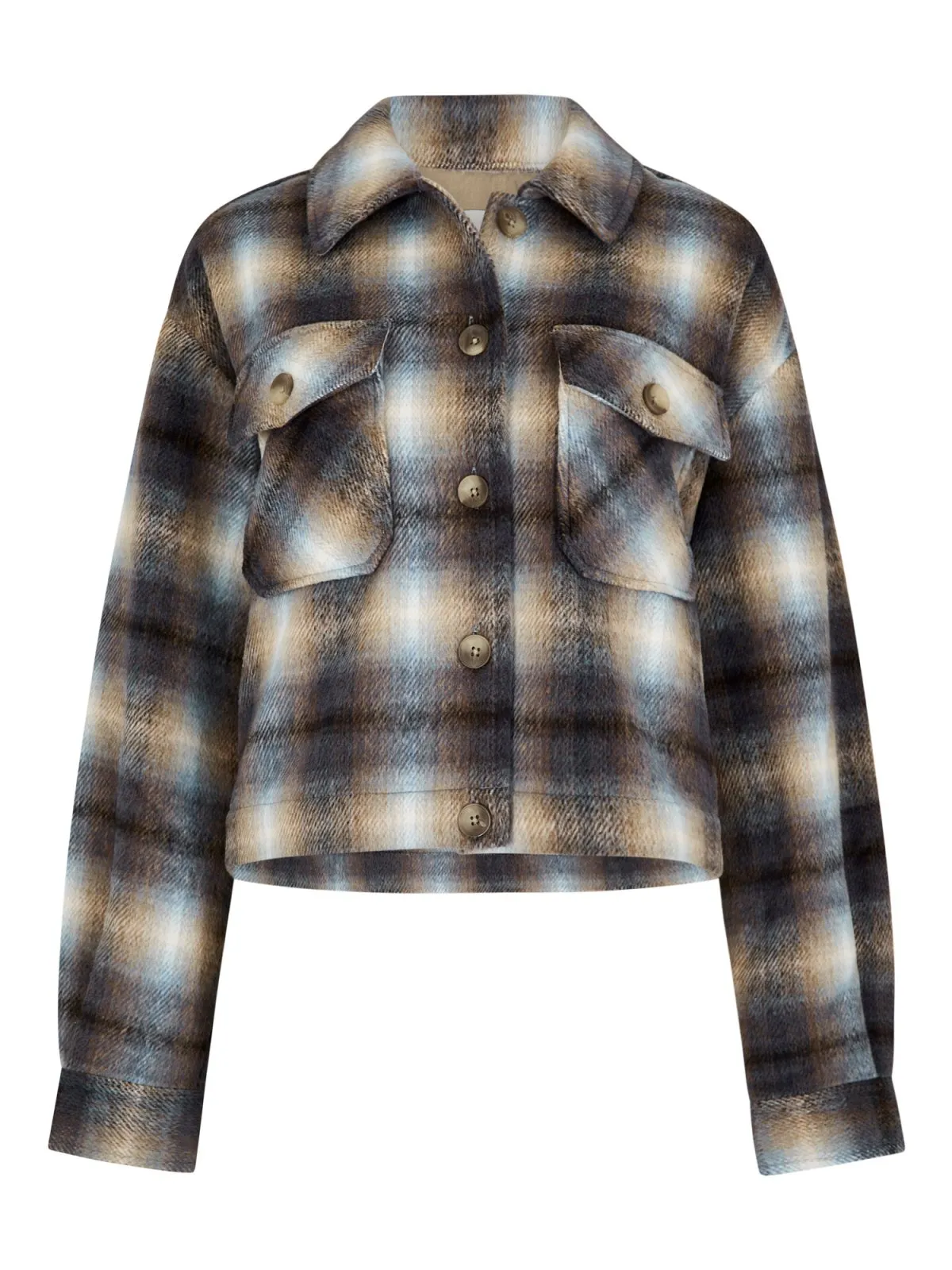 Apricot Ladies Blue Brushed Plaid Cropped Jacket