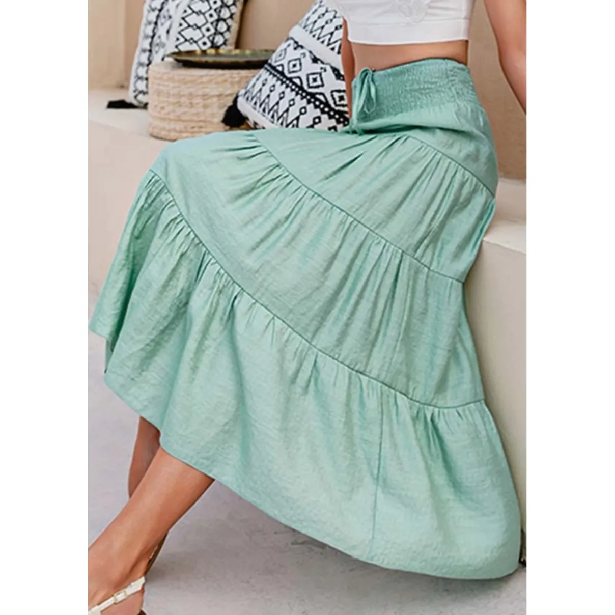 Aqua Tiered Midi Skirt