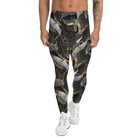 Black and Gold Palm Leaf Leggings for Men