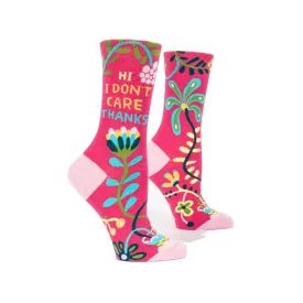Blue Q Hi I Don't Care Thanks Single Pair Crew Socks