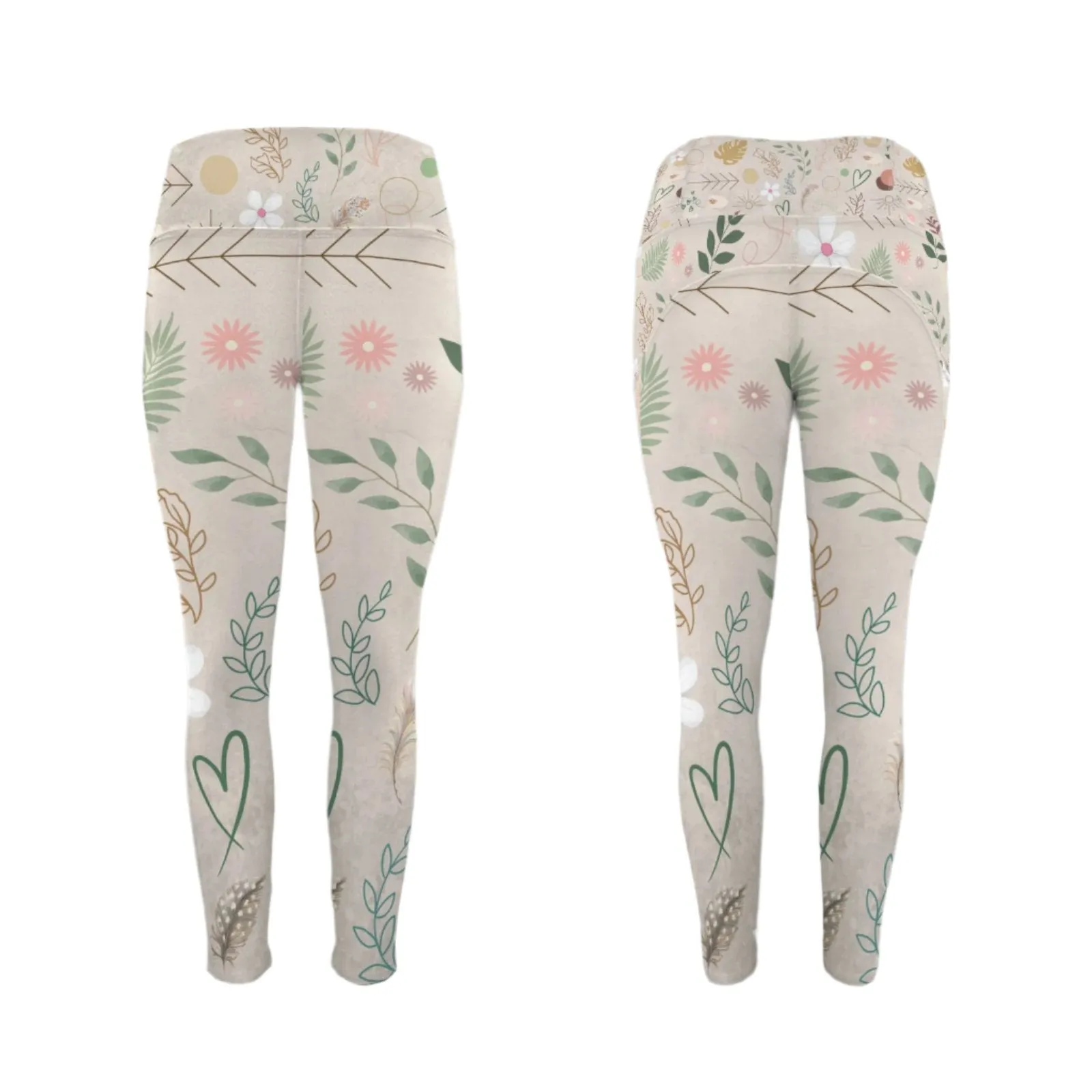 Boho Beige Leggings with Pockets up to 5 XL (FWS)