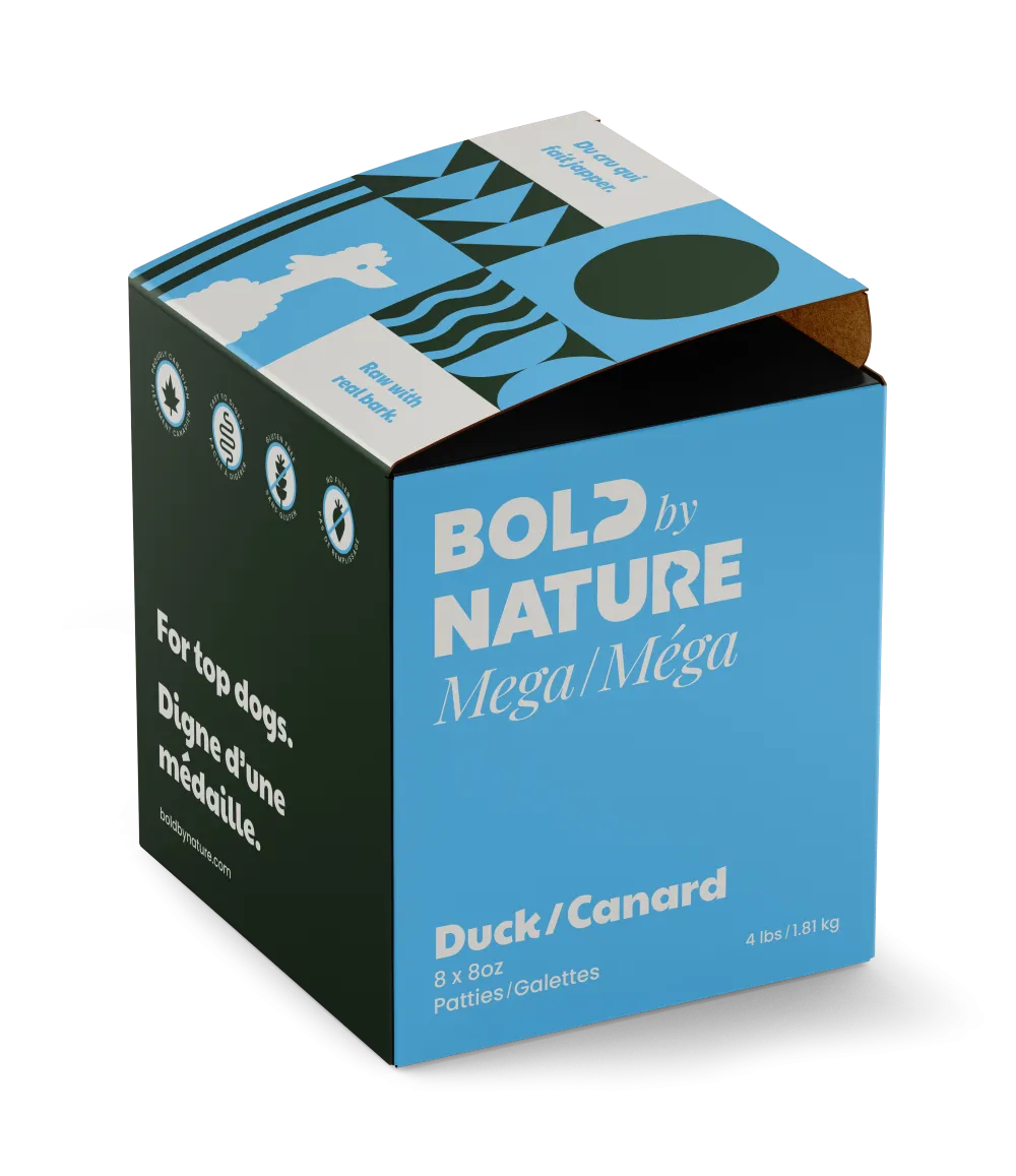 BOLD by NATURE Mega Duck Frozen Dog Food 4 lb Box (8 x 8 oz Patties)