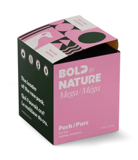 BOLD by NATURE Mega Pork Frozen Dog Food 4 lb Box (8 x 8 oz Patties)