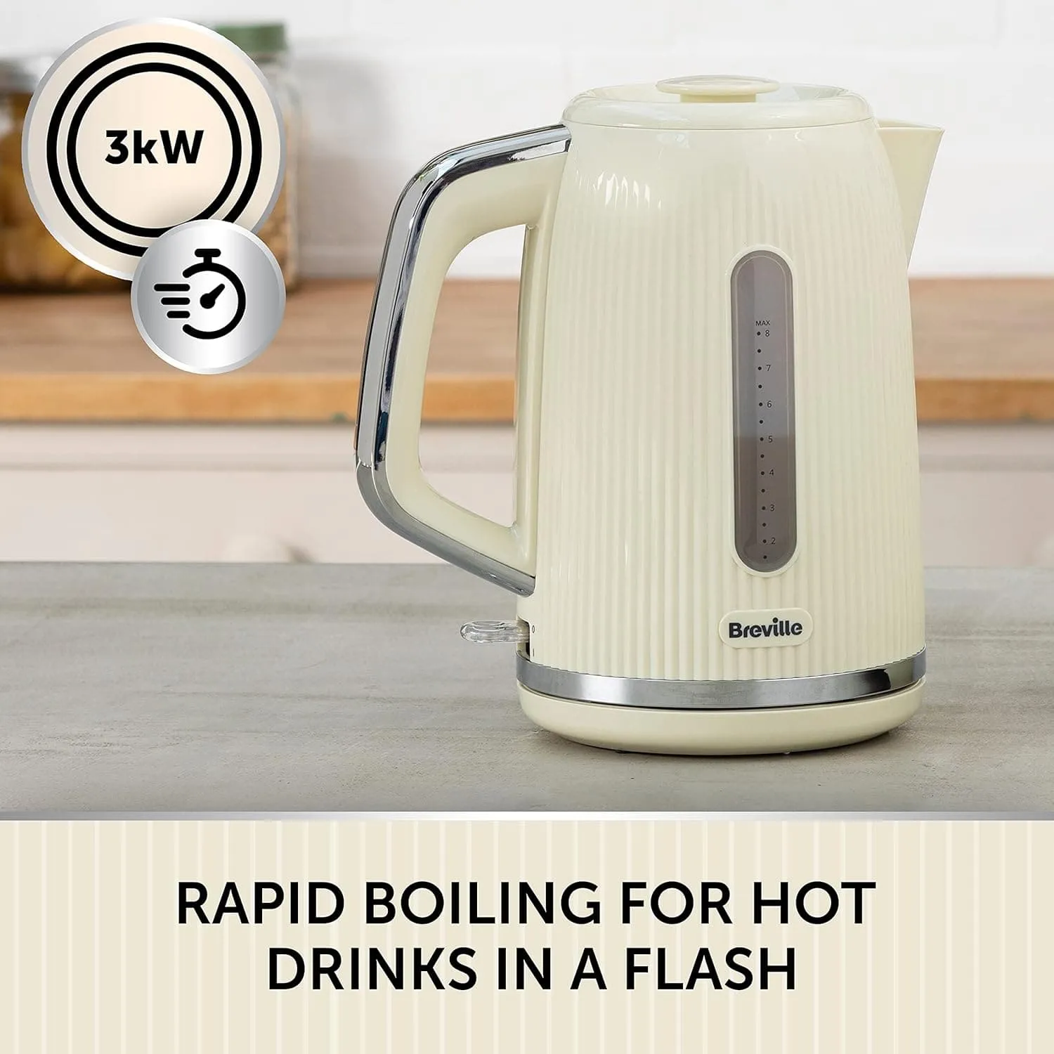 Breville Bold Vanilla Cream Electric Kettle | 1.7L | 3kW Fast Boil | Cream & Silver Chrome