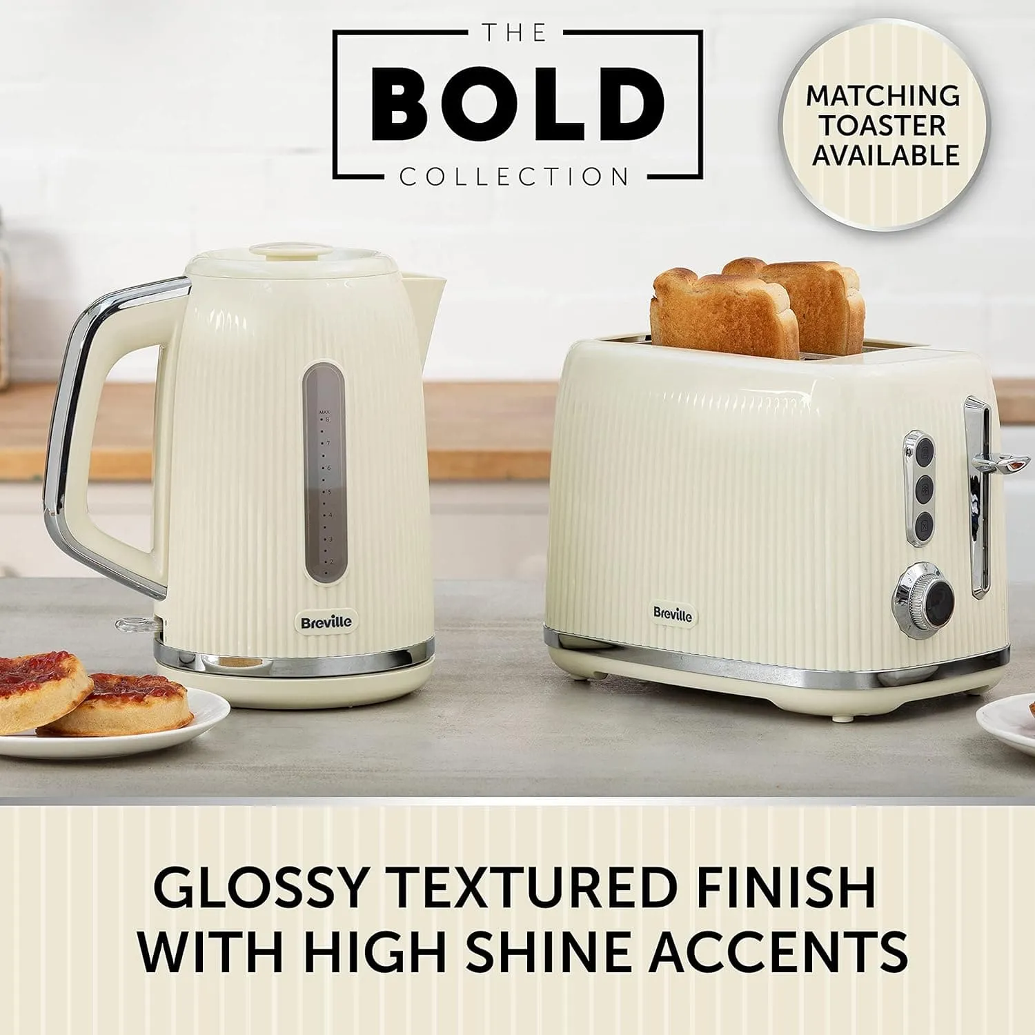 Breville Bold Vanilla Cream Electric Kettle | 1.7L | 3kW Fast Boil | Cream & Silver Chrome
