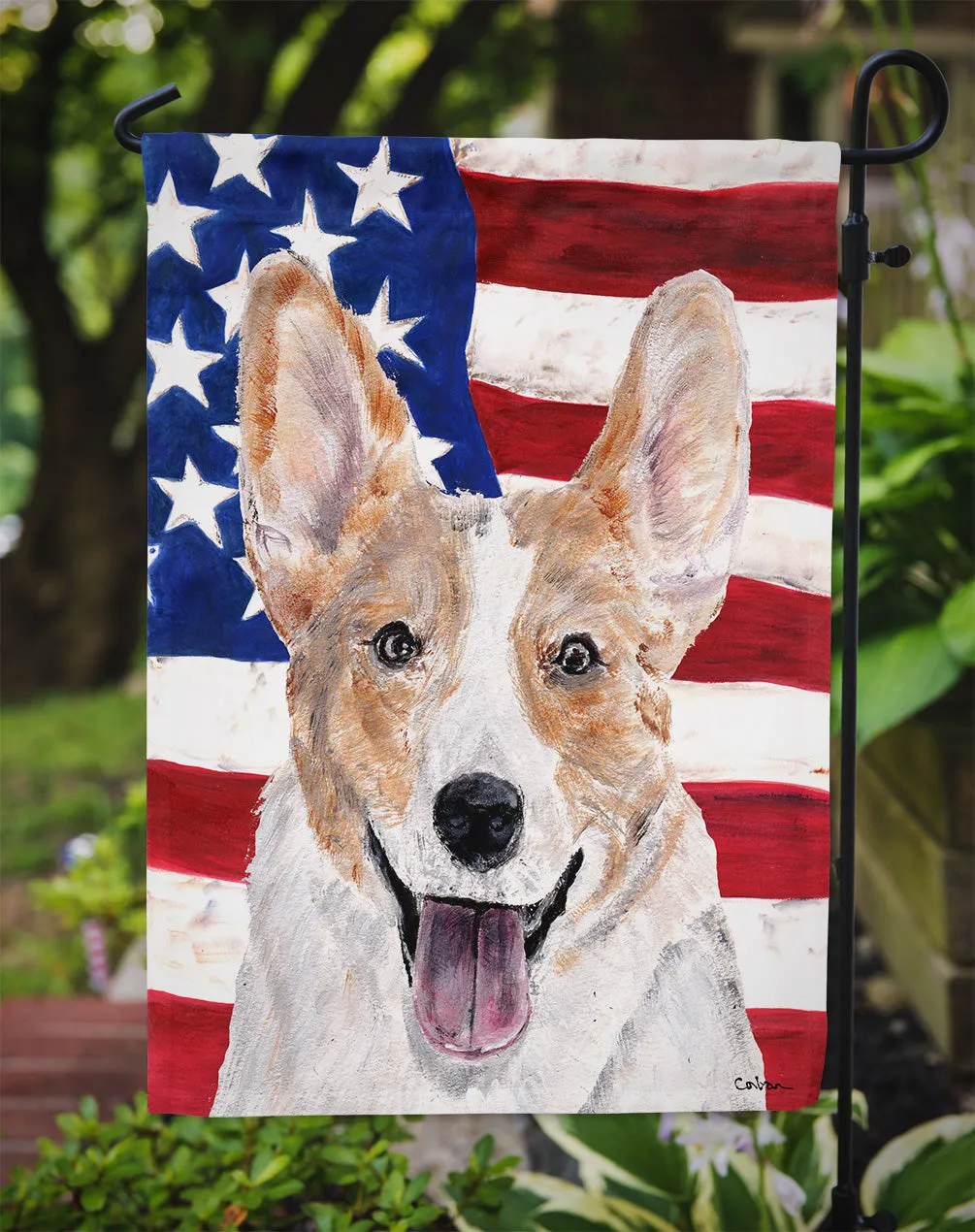 Cardigan Corgi with American Flag USA Flag Garden Size SC9624GF