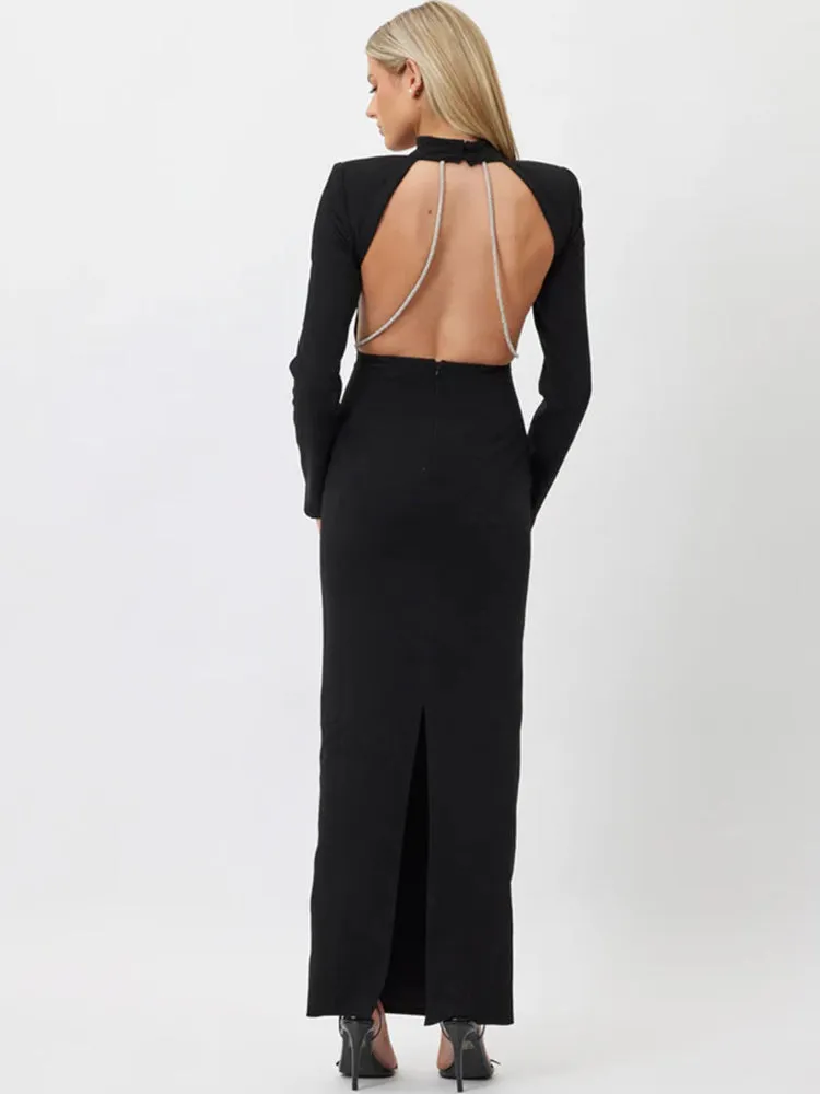 Carrie Sparkle Chain Backless Maxi Dress