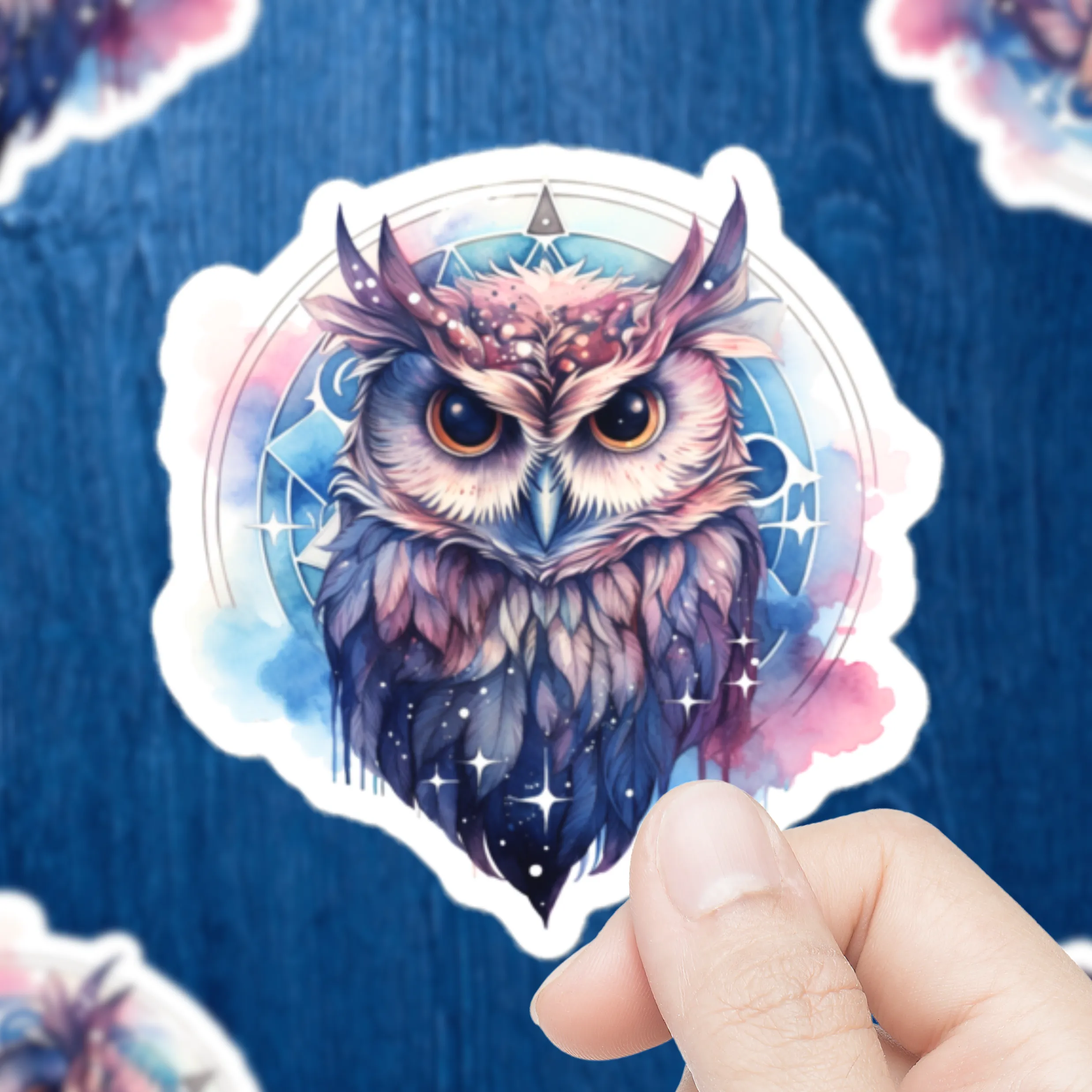 Celestial Pink and Blue Owl Sticker