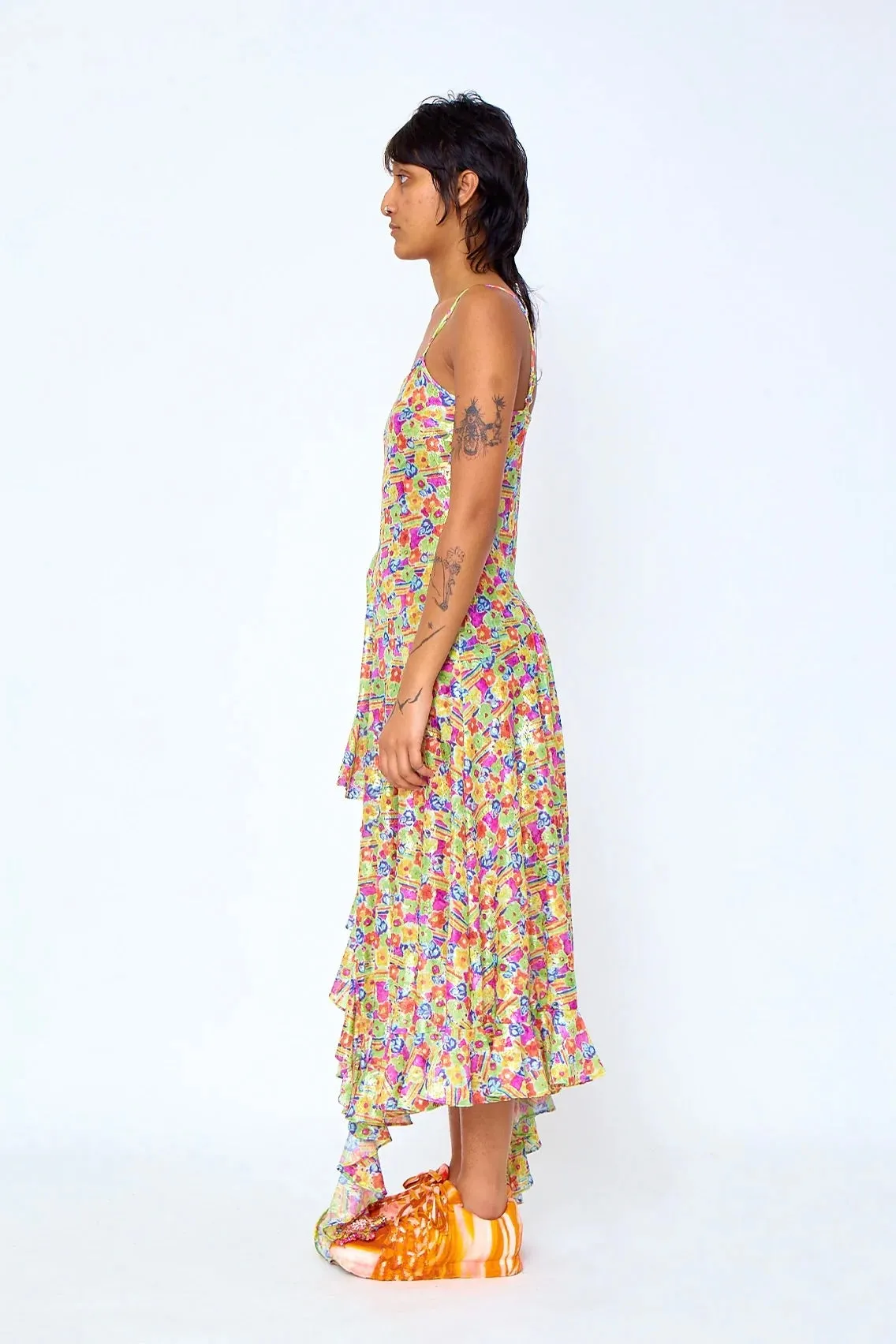 Collina Strada- Florist Dress: Lime Floral Stripe