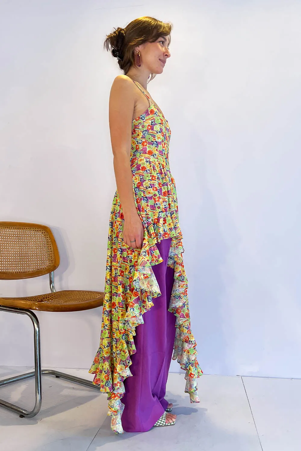 Collina Strada- Florist Dress: Lime Floral Stripe