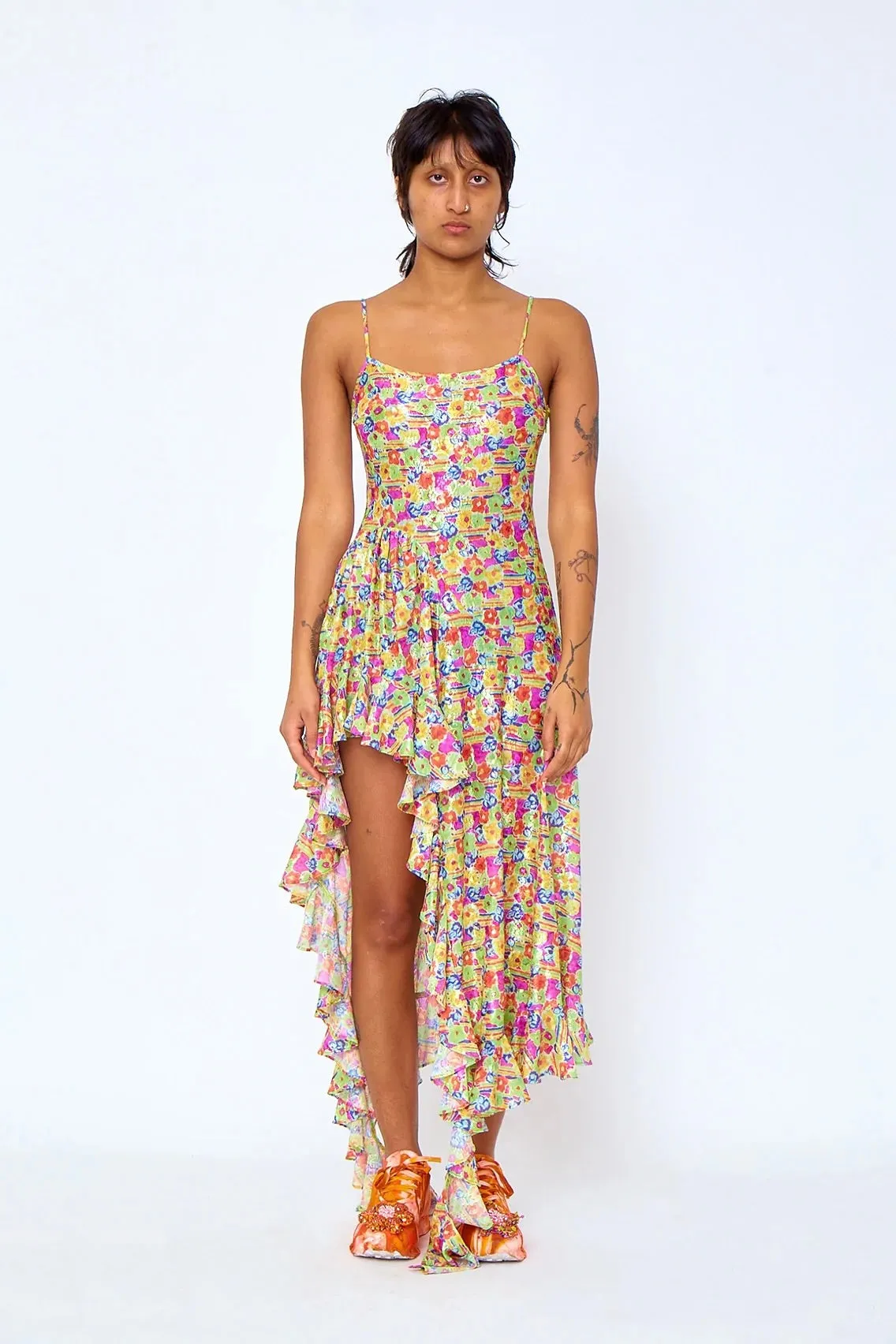 Collina Strada- Florist Dress: Lime Floral Stripe