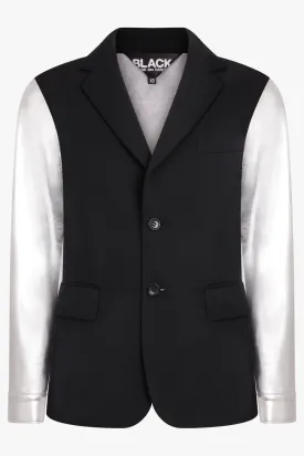 Contrast Suit x PVC Leather Blazer Jacket | Black/Silver