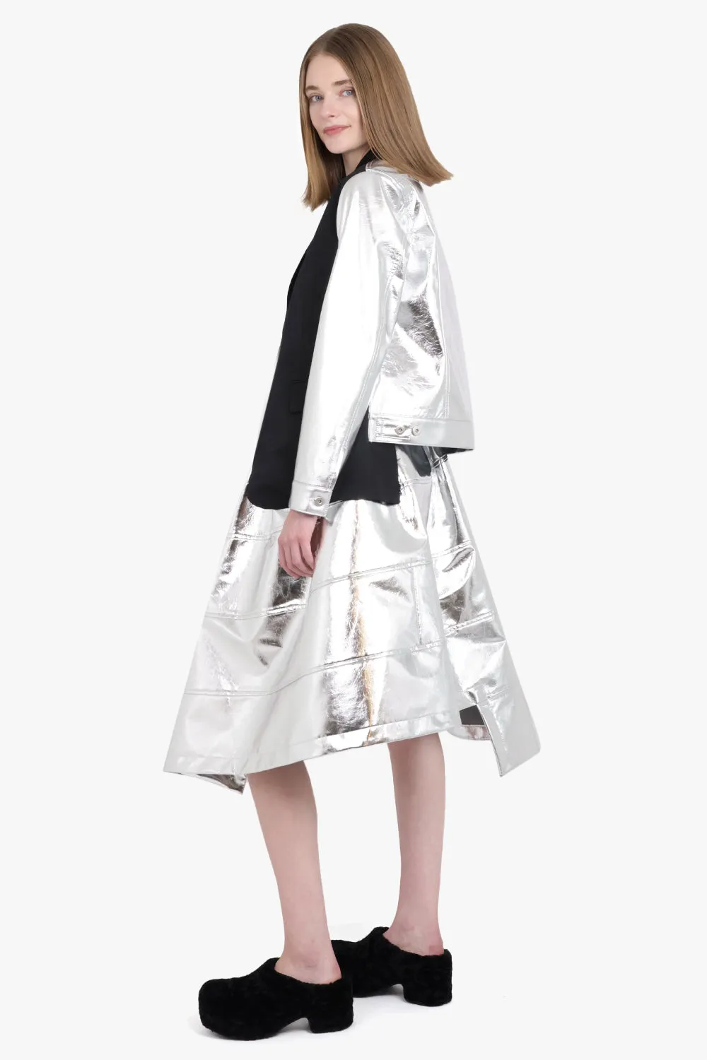 Contrast Suit x PVC Leather Blazer Jacket | Black/Silver