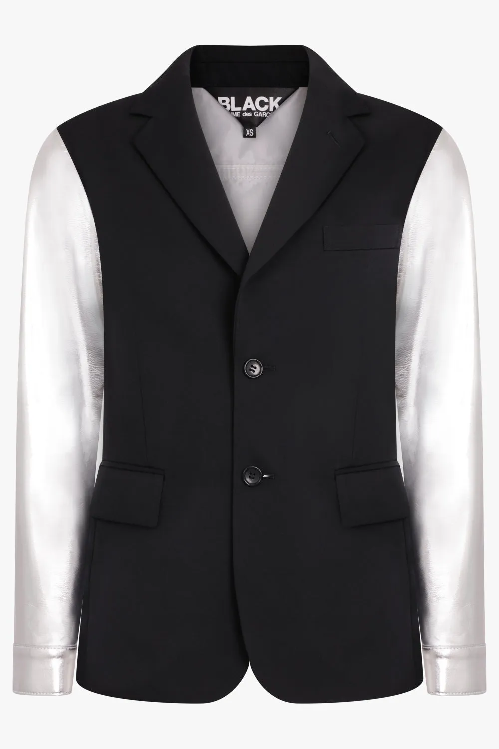 Contrast Suit x PVC Leather Blazer Jacket | Black/Silver
