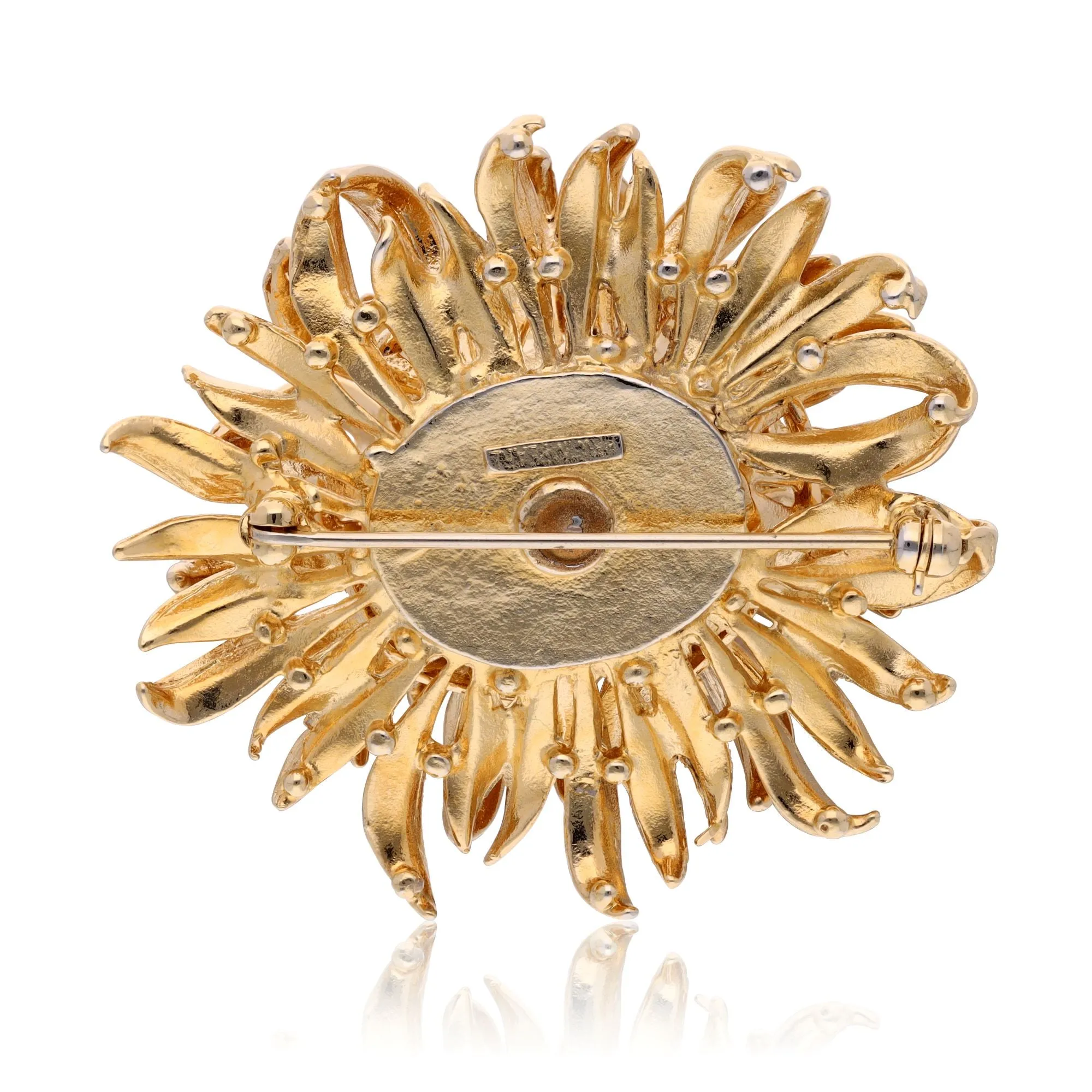 Costume Metal Flower Brooch With Rhinestones