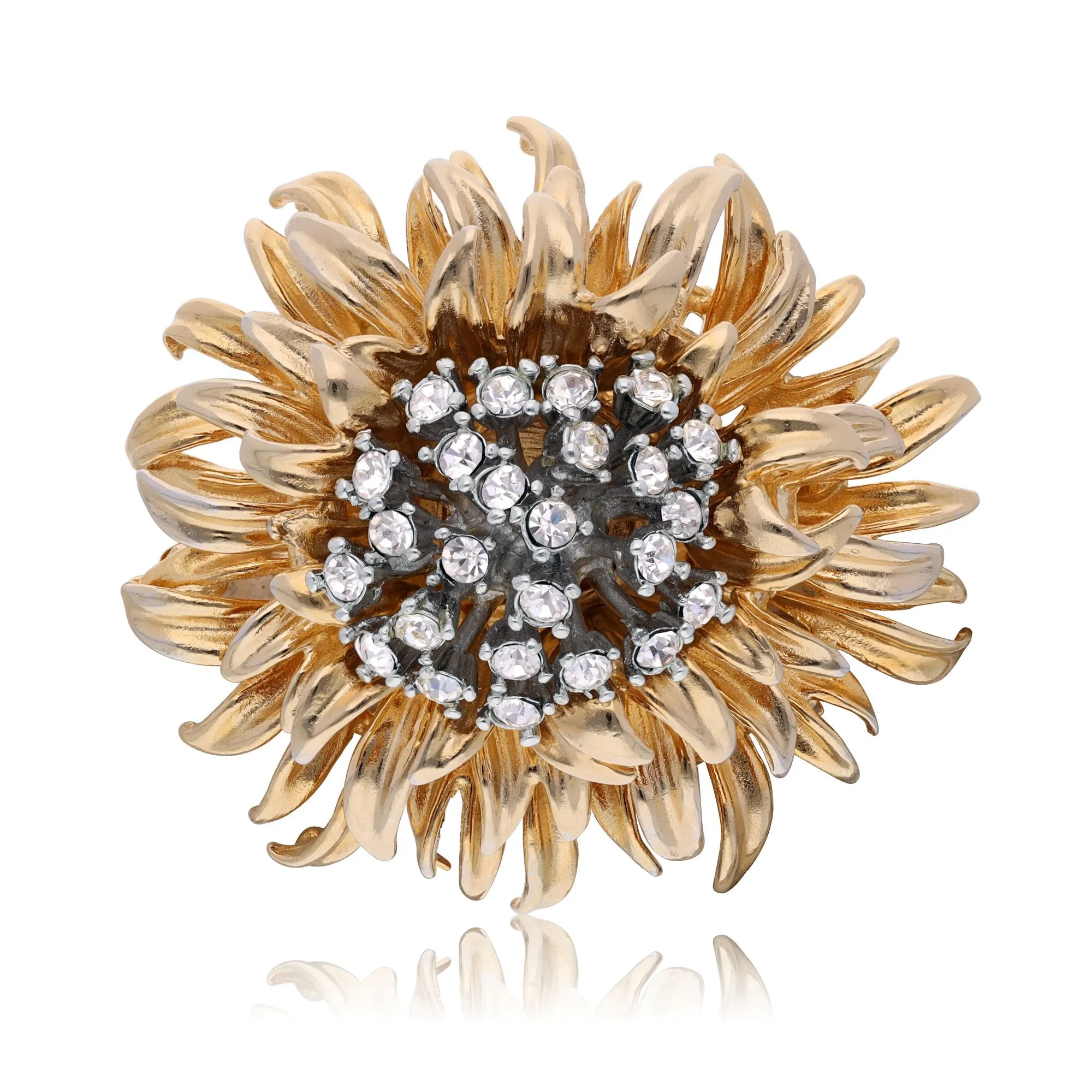 Costume Metal Flower Brooch With Rhinestones