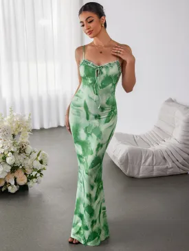 Cut Out Tie Front Trim Floral Bodycon Dress