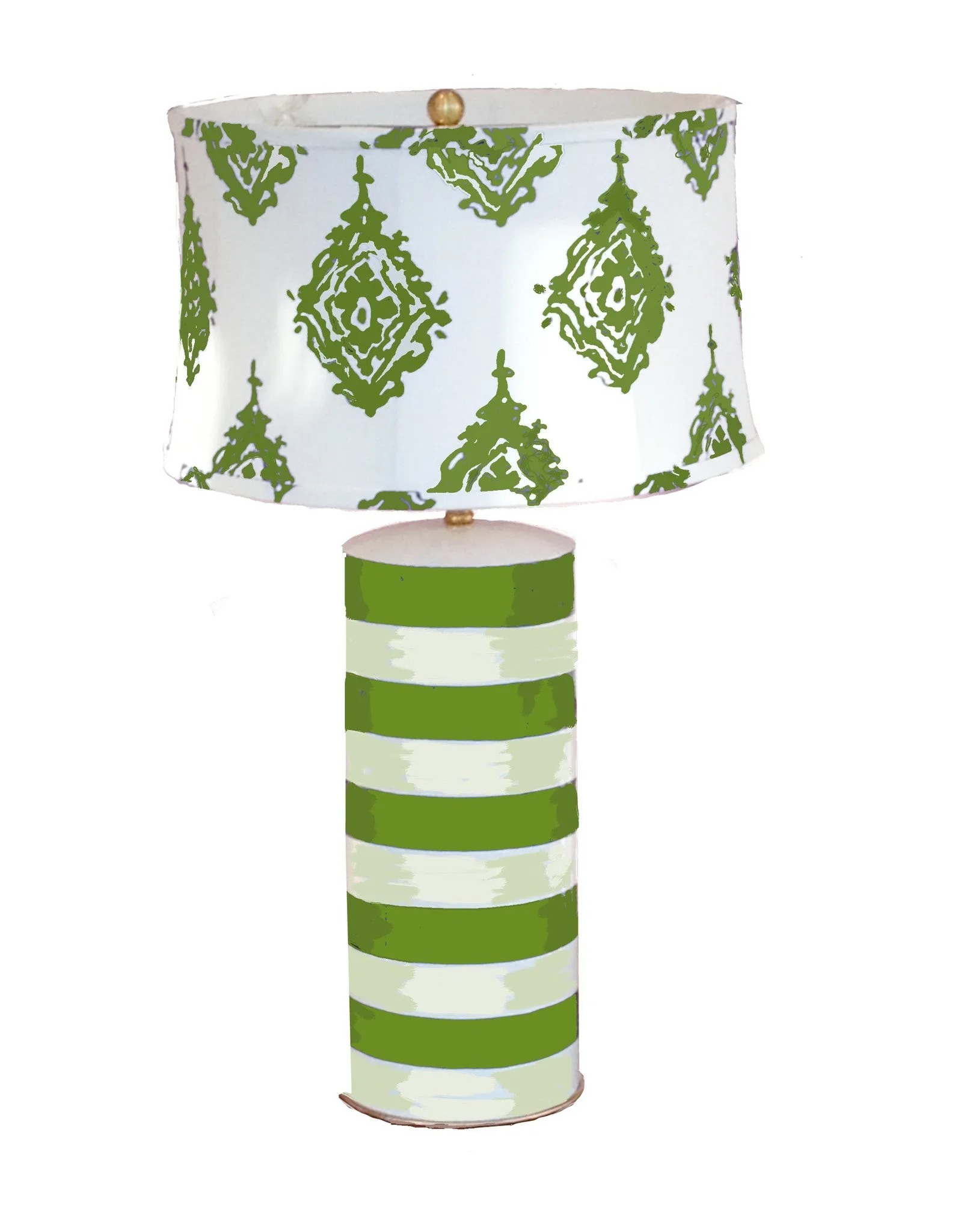 Dana Gibson Green Striped Stacked Lamp