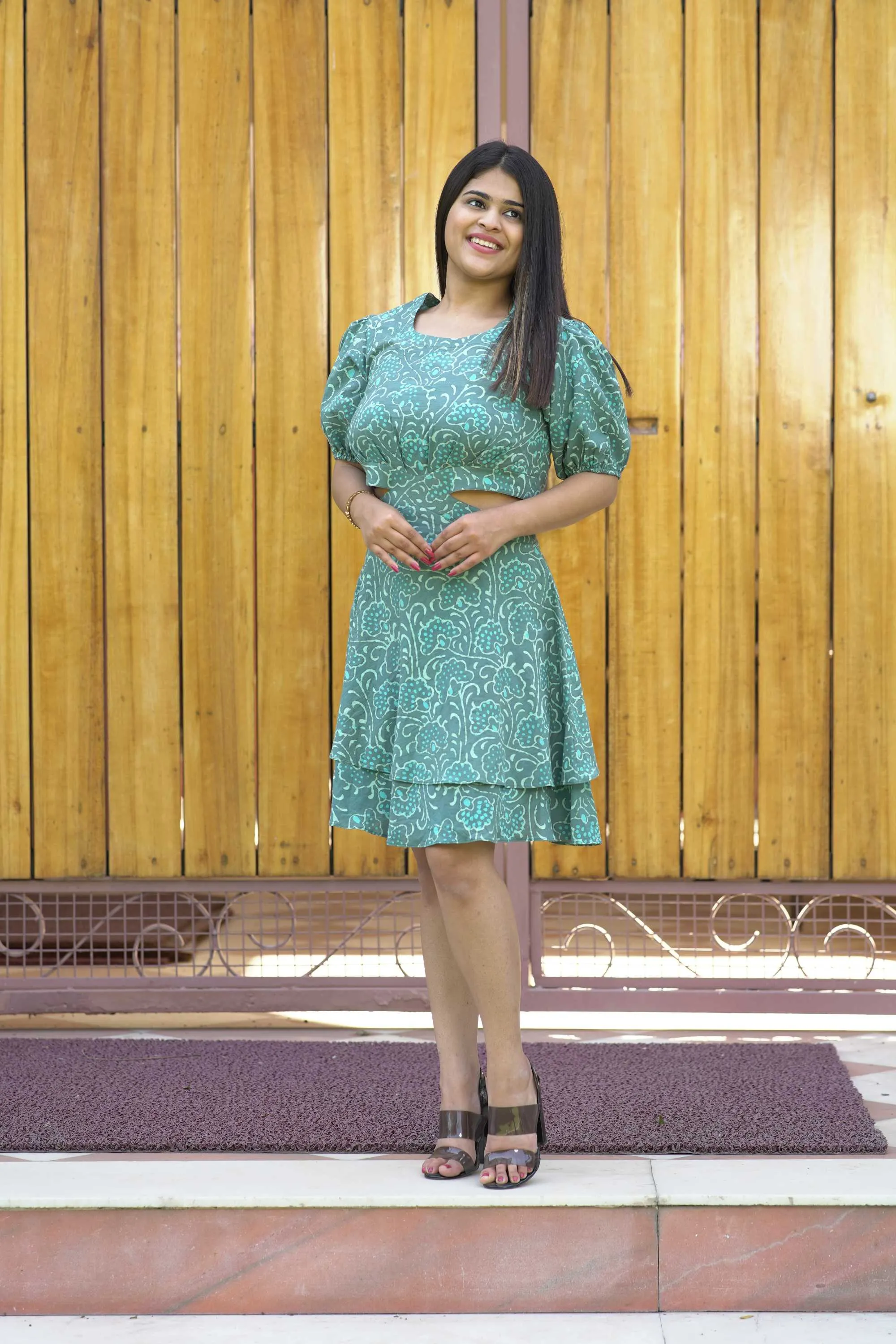 DILRUBA HANDBLOCK SHORT DRESS FOR WOMEN
