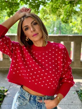 Easy Street Patterned Crop Pullover (Cherry Combo) by Free People