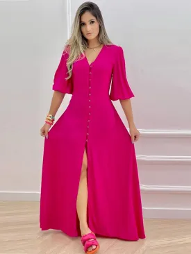 Elegant Party Dresses for Women 2023 Spring Summer New Single-breasted Dress Loose Long Skirt Fashion Casual Women's Dresses