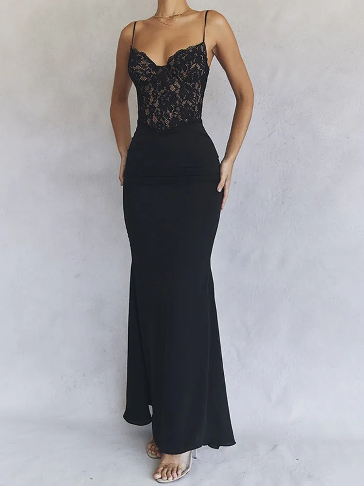 Fiona Lace Spaghetti Strap Bodycon Sexy Maxi Dress