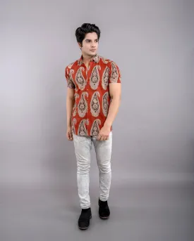 Firangi Yarn Ruby Red 100% Cotton Shirt For Men