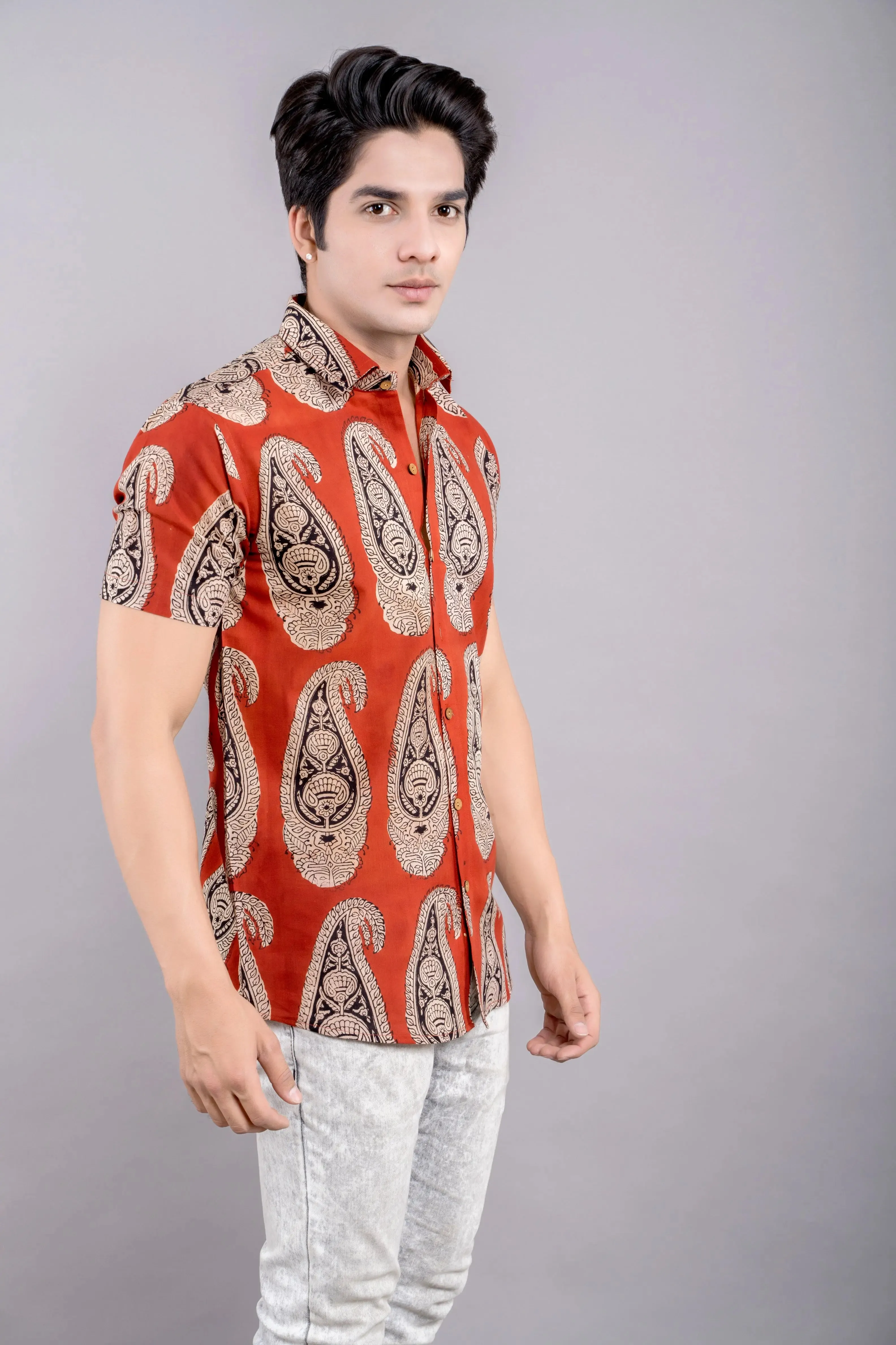 Firangi Yarn Ruby Red 100% Cotton Shirt For Men