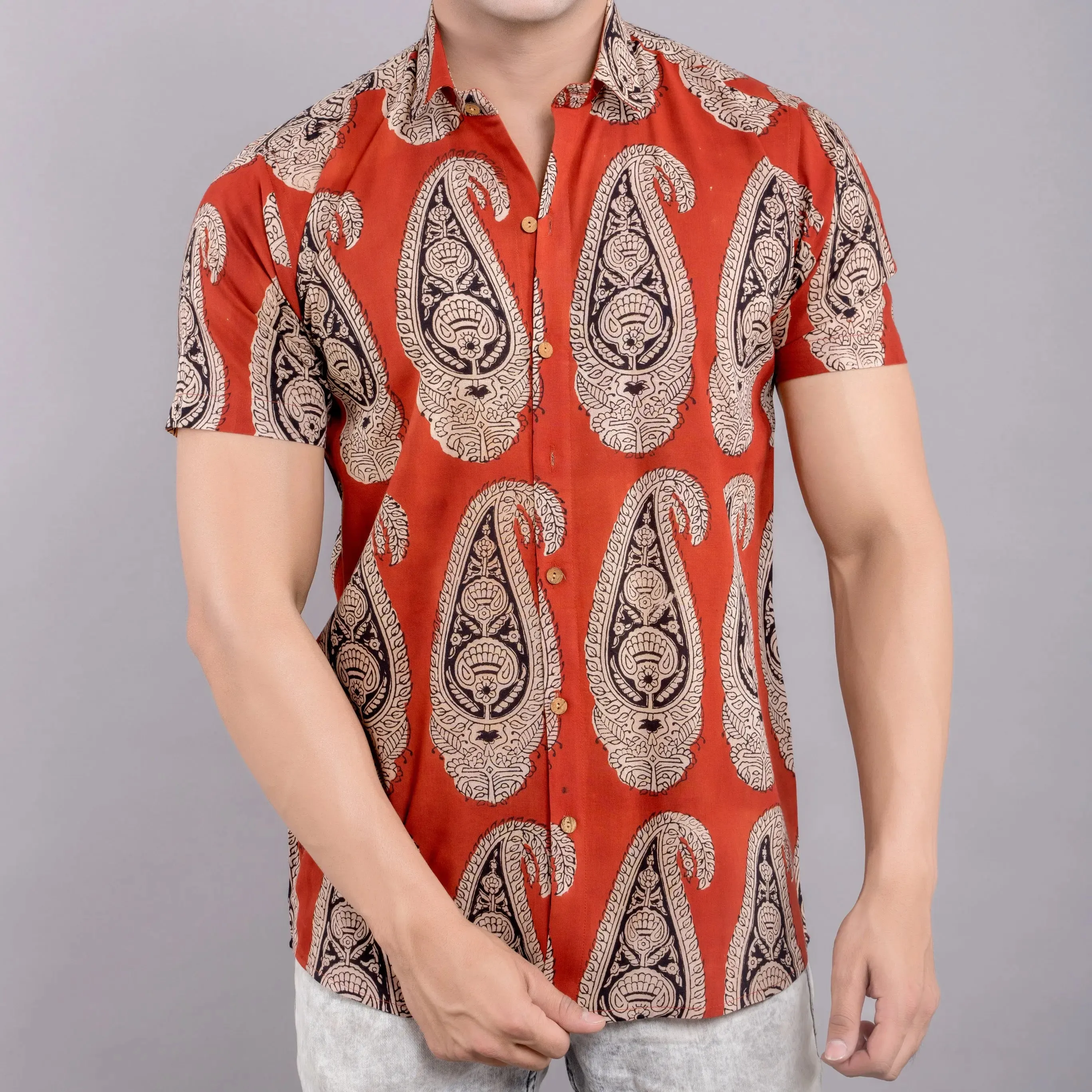 Firangi Yarn Ruby Red 100% Cotton Shirt For Men