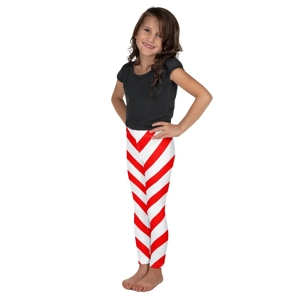 Girls Candy Cane Leggings (2T-7), Red Striped Printed Kids Christmas Holiday Festive Toddler Children Cute Xmas Yoga Pants Graphic Fun Tights Gift