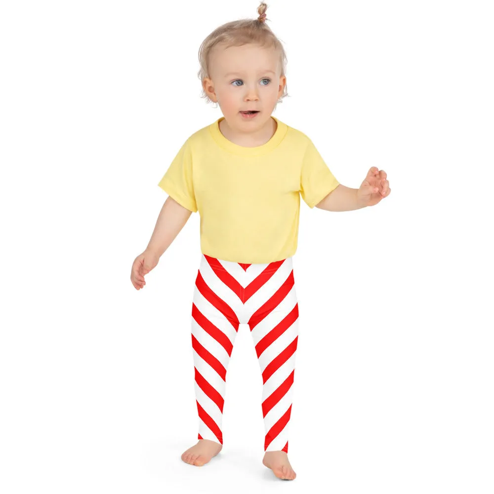 Girls Candy Cane Leggings (2T-7), Red Striped Printed Kids Christmas Holiday Festive Toddler Children Cute Xmas Yoga Pants Graphic Fun Tights Gift
