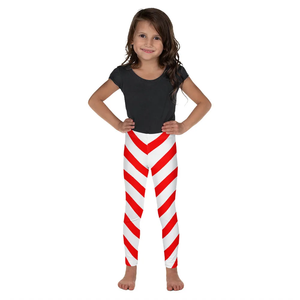 Girls Candy Cane Leggings (2T-7), Red Striped Printed Kids Christmas Holiday Festive Toddler Children Cute Xmas Yoga Pants Graphic Fun Tights Gift