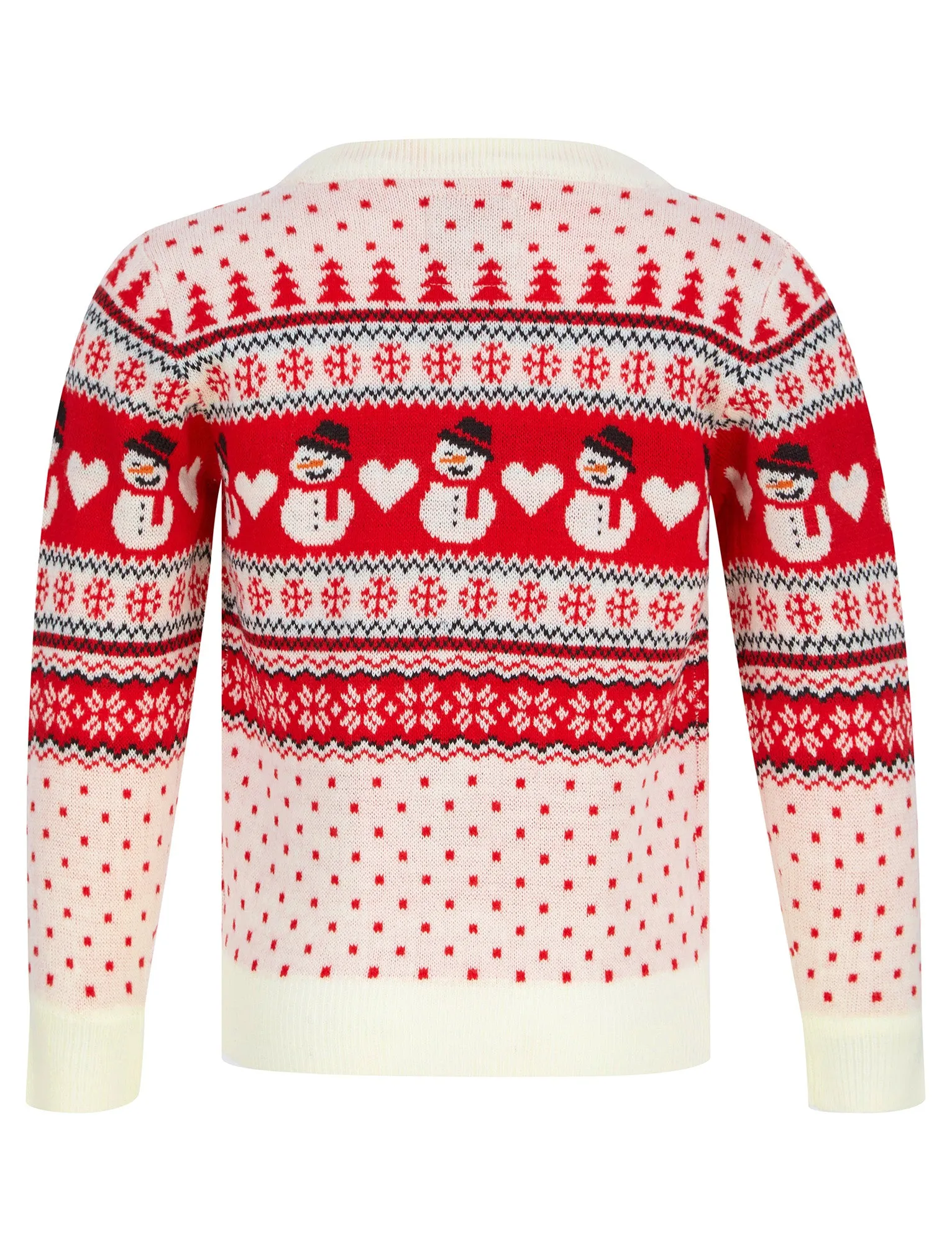 Girl's Snowman Jacquard Nordic Fairisle Novelty Christmas Jumper in Tokyo Red - Merry Christmas Kids (4-12yrs)