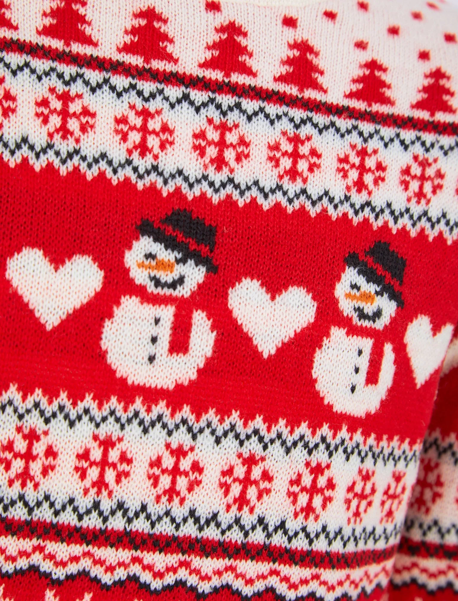Girl's Snowman Jacquard Nordic Fairisle Novelty Christmas Jumper in Tokyo Red - Merry Christmas Kids (4-12yrs)