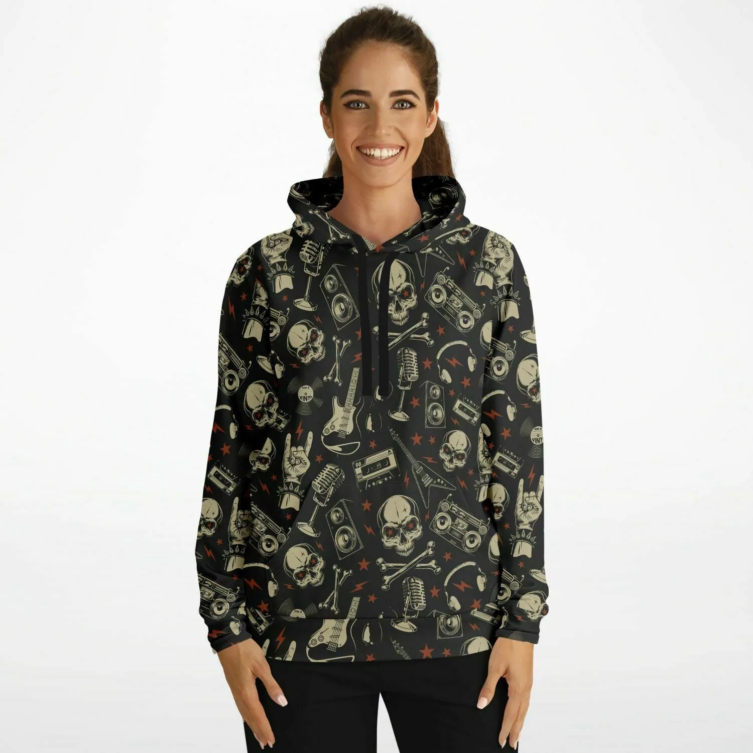 Heavy Metal Hoodie, 80s Classic Rock Band Punk Music Skull Pullover Men Women Adult Graphic Hooded Sweatshirt Pockets