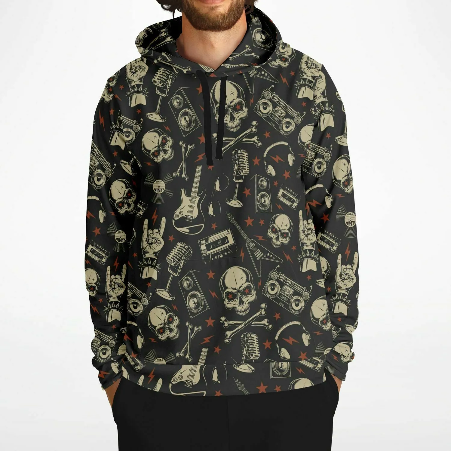 Heavy Metal Hoodie, 80s Classic Rock Band Punk Music Skull Pullover Men Women Adult Graphic Hooded Sweatshirt Pockets