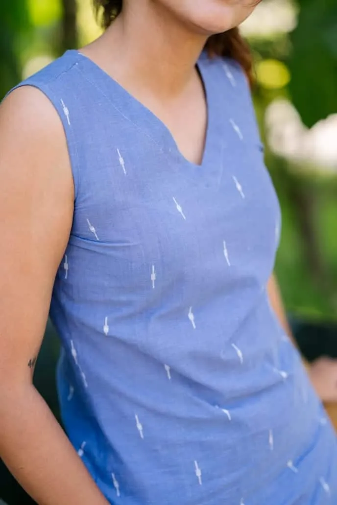 Janhavi (denim blue)- handloom cotton  with hand woven buttas cotton kurta set with flared palazzo pants in denim blue