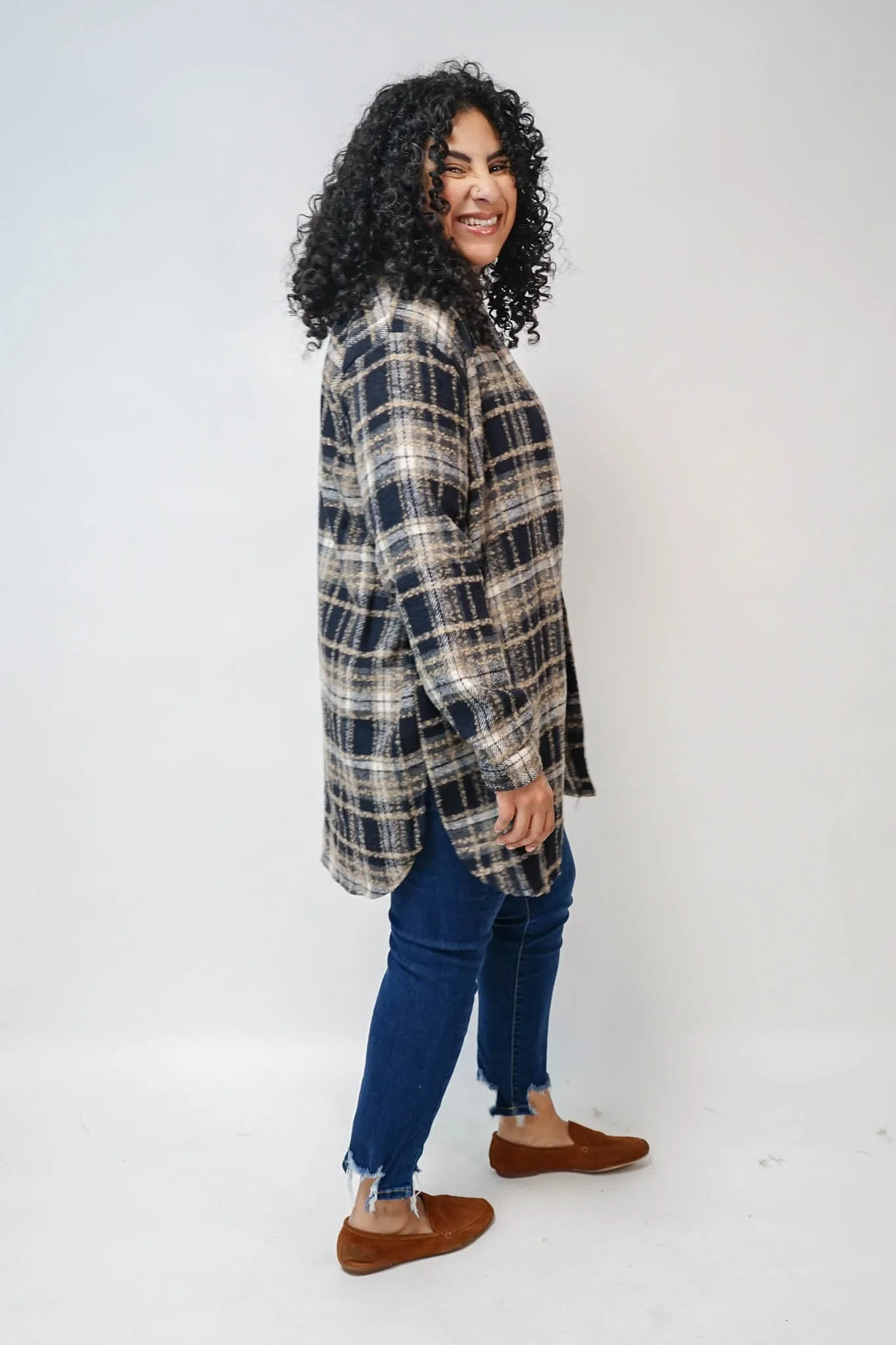 Jasper Plaid Shirt Jacket in Indigo