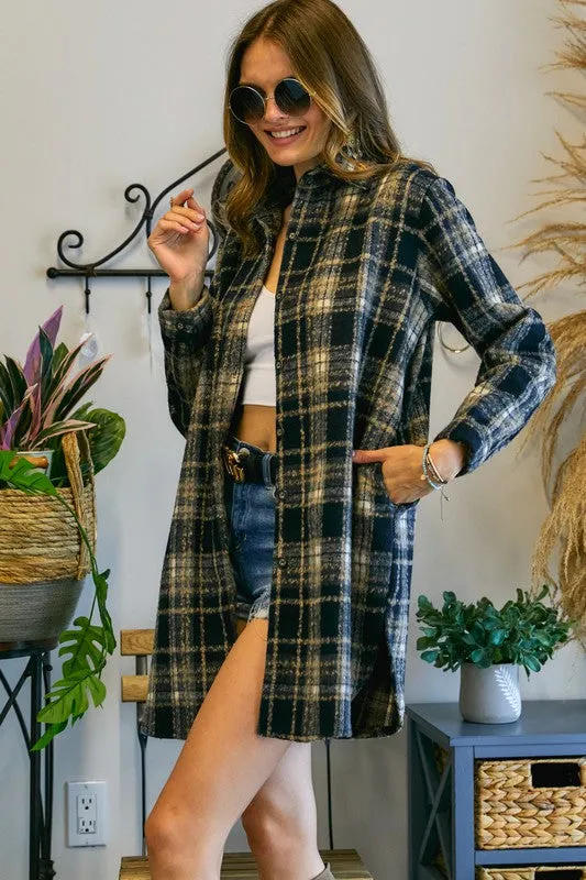 Jasper Plaid Shirt Jacket in Indigo