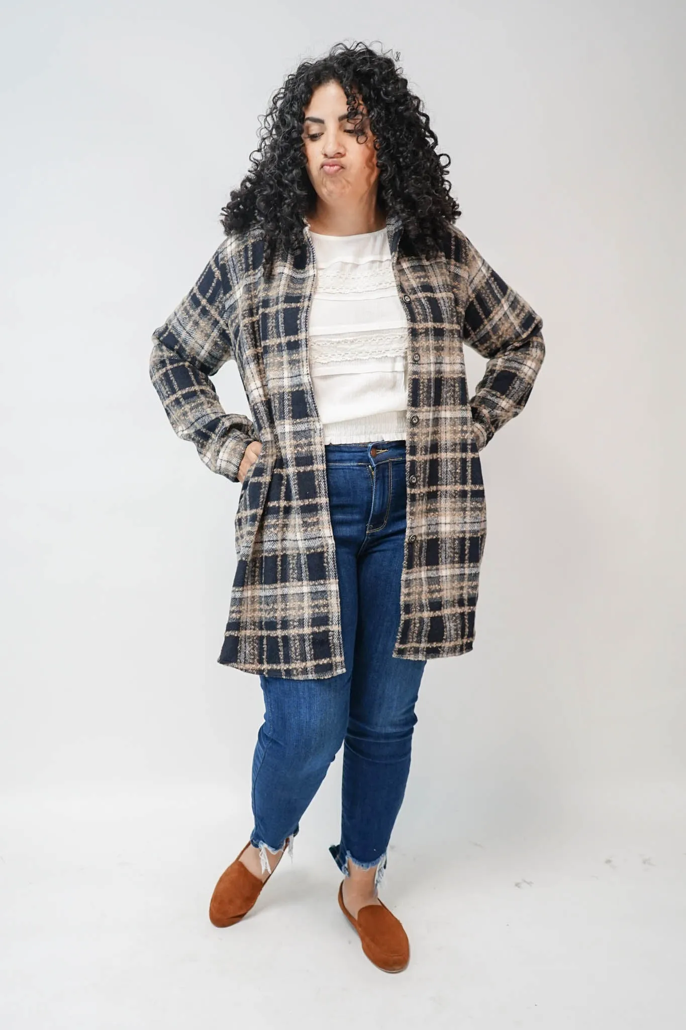 Jasper Plaid Shirt Jacket in Indigo