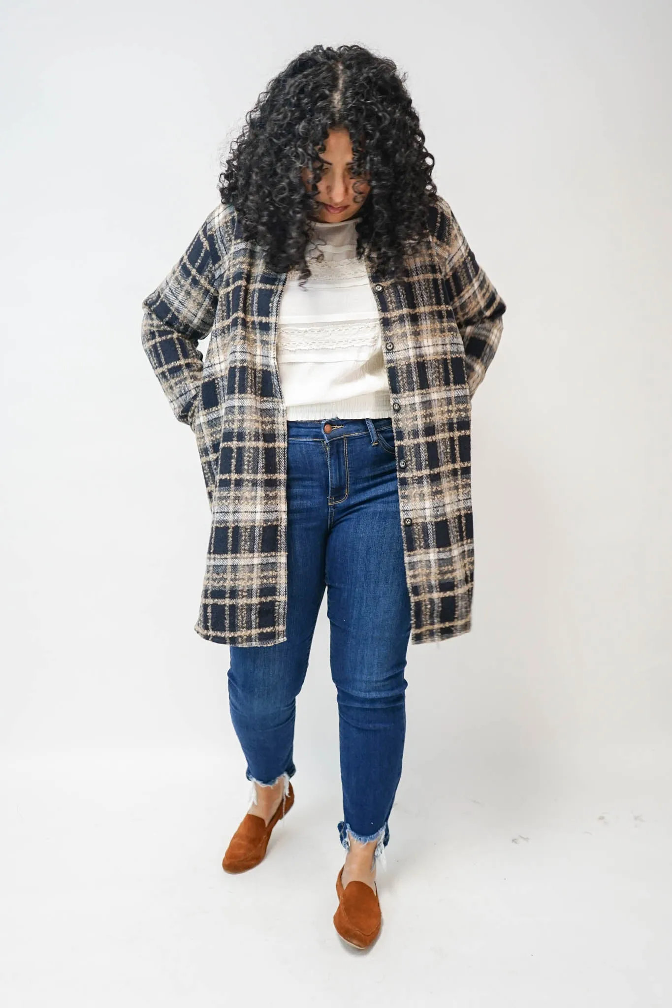 Jasper Plaid Shirt Jacket in Indigo