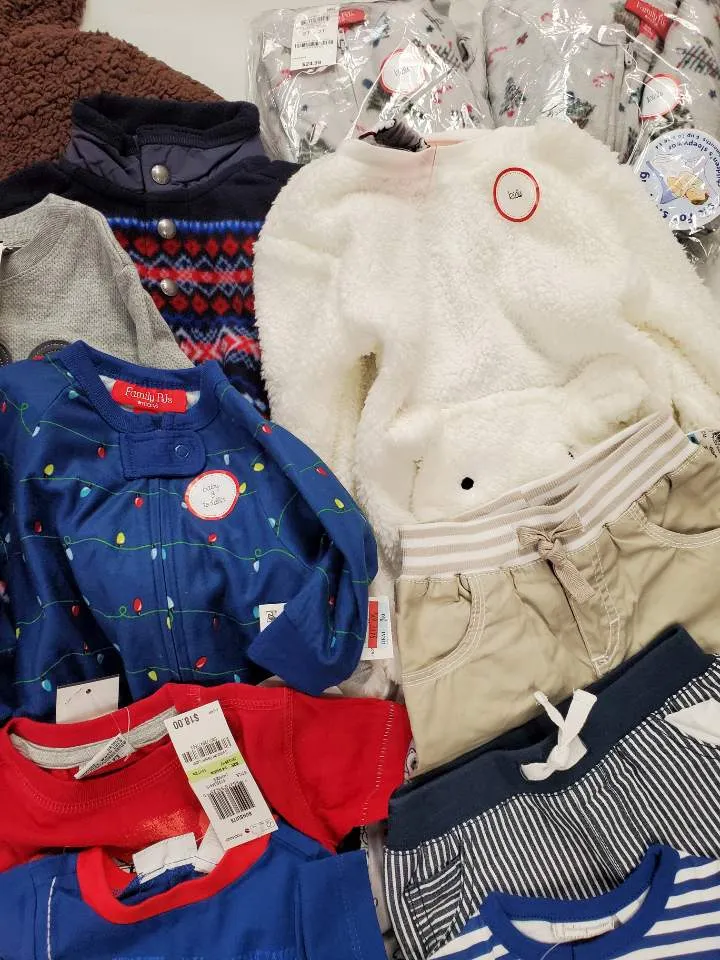 Kid's Clothing Wholesale Lot Ralph Lauren,  Carter's, Mish Boys,  First Impressions,  FAMILY PJS, Bonnie baby  and more, 31 Units, Shelf Pulls, MSRP $1,005.36
