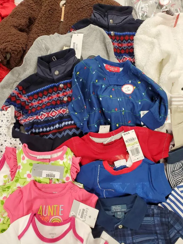 Kid's Clothing Wholesale Lot Ralph Lauren,  Carter's, Mish Boys,  First Impressions,  FAMILY PJS, Bonnie baby  and more, 31 Units, Shelf Pulls, MSRP $1,005.36
