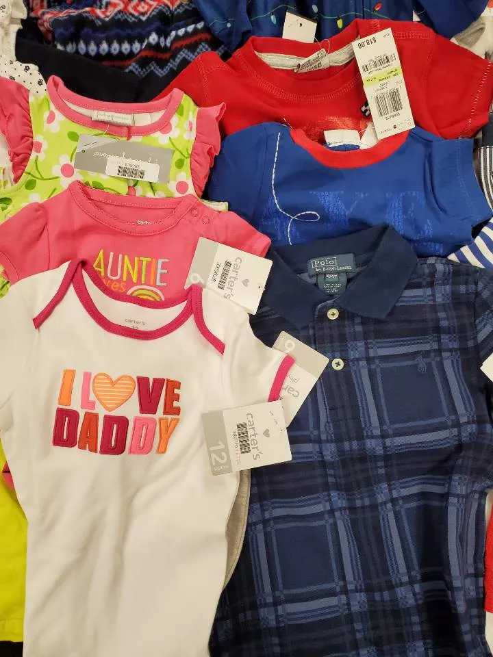 Kid's Clothing Wholesale Lot Ralph Lauren,  Carter's, Mish Boys,  First Impressions,  FAMILY PJS, Bonnie baby  and more, 31 Units, Shelf Pulls, MSRP $1,005.36