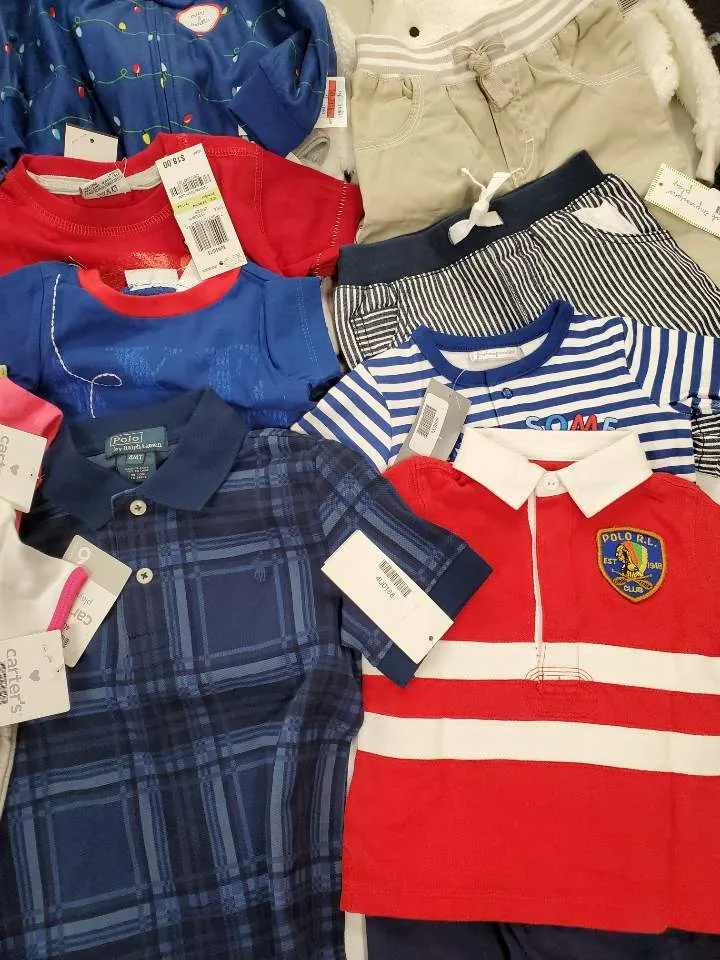 Kid's Clothing Wholesale Lot Ralph Lauren,  Carter's, Mish Boys,  First Impressions,  FAMILY PJS, Bonnie baby  and more, 31 Units, Shelf Pulls, MSRP $1,005.36