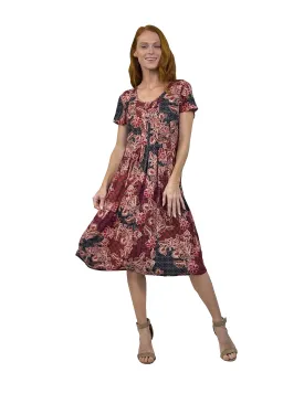La Cera Mosaic Floral Print Pleat Front Dress