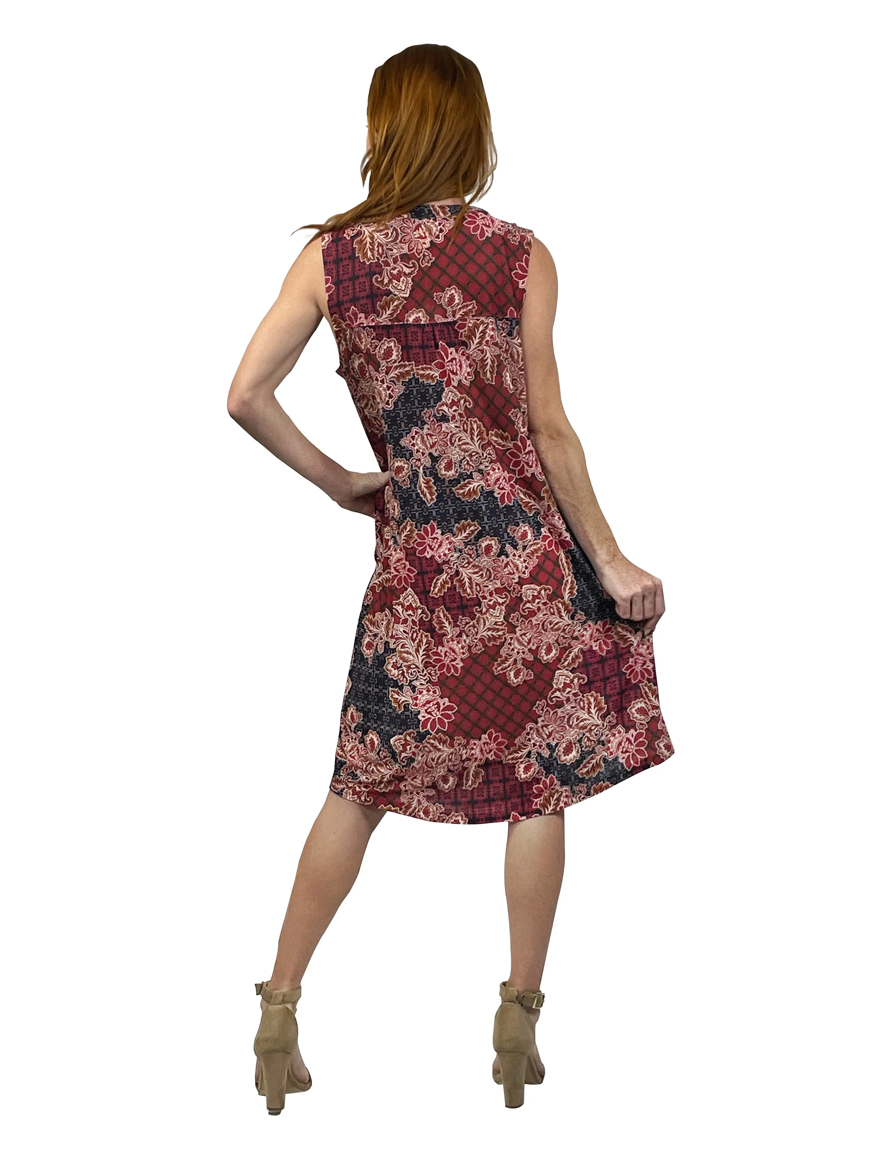 La Cera Mosaic Floral Print Pleat Front Dress